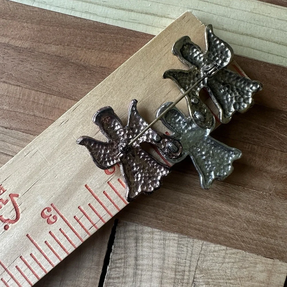 VTG RJ Graziano Flower Angel Turtle 4 Brooch Pins‎ 1.5-2.5 Inch Crystal Acrylic